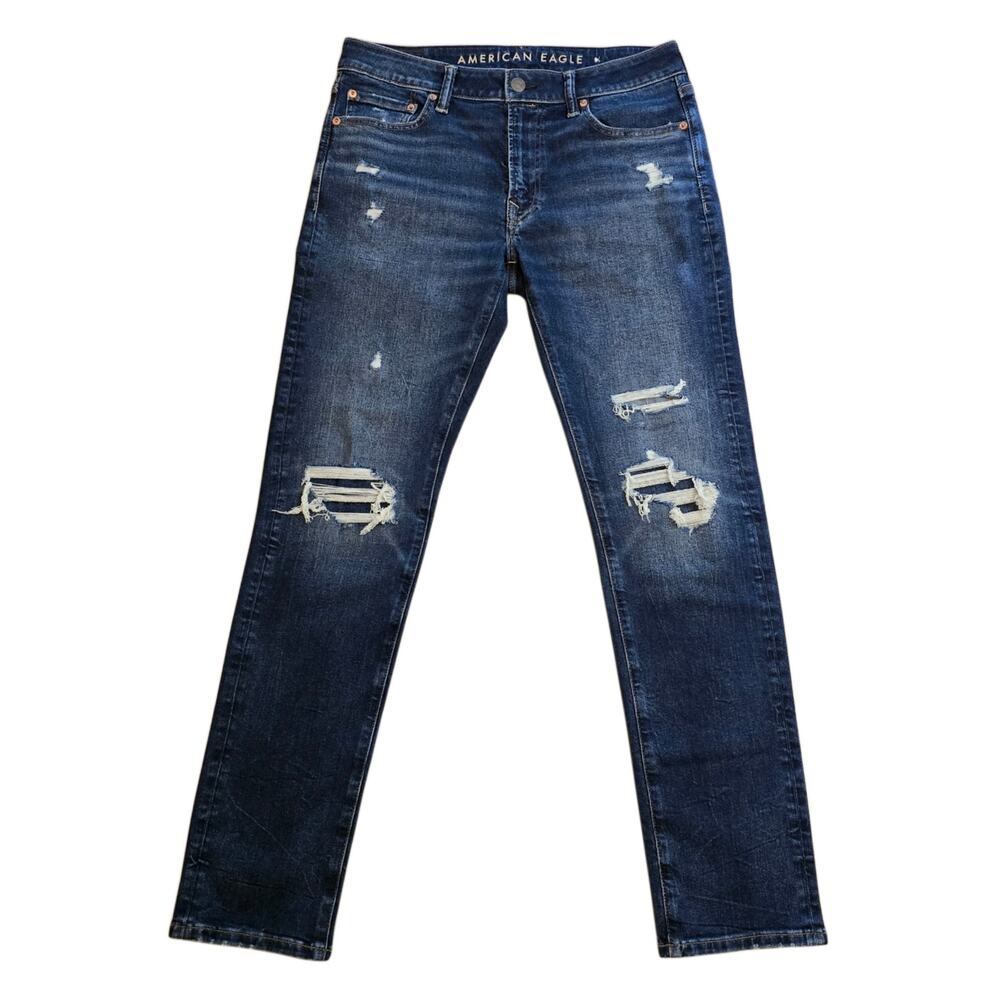 AEO Slim Jeans American Eagle Men AirFlex Distressed Stretch Denim Blue 32x32